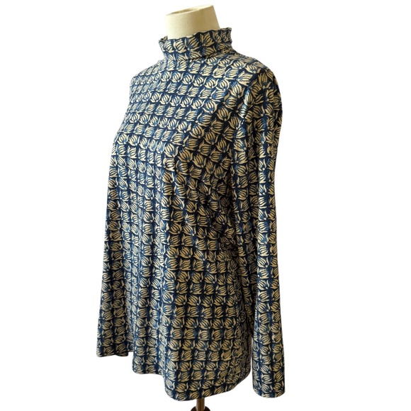 J MCLAUGHLIN NORA TOP TURTLENECK SANA BLUE SQUARE PATTERN MODERN LIGHTWEIGHT L - Picture 4 of 10